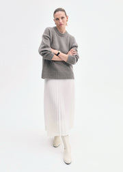 Pleated Elastic Waist Skirt in Stretch Crepe - Ivory - CO Collections